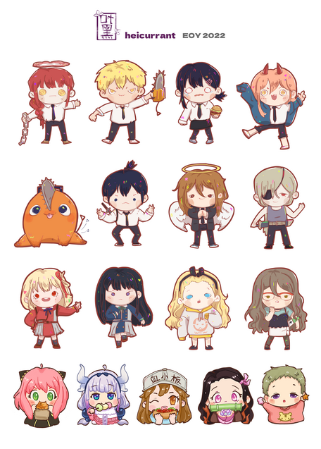 [Dec 2022] Anime Sticker Designs (Chainsaw Man, Lycoris Recoil, SpyXFamily, Kobayashi's Dragon Maid, Gakuen Babysitters Club, Cells at Work, Demon Slayer