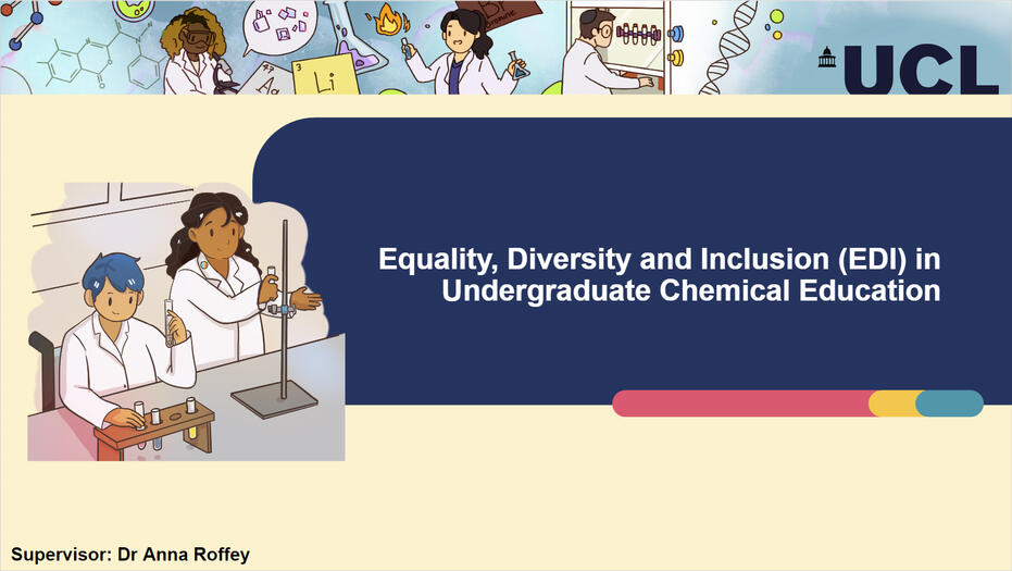 Equality, Diversity and Inclusion (EDI) in Undergraduate Chemical Education Intro Slide, illustrated by heicurrant